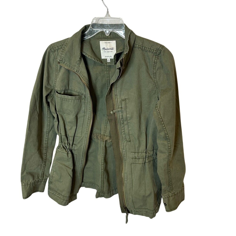 Madewell Womens Utility Jacket Olive Green Full Zip Cotton Field Coat Size‎ M